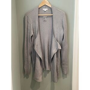 NEW YORK & COMPANY Silver Metallic Ribbed Draped Cardigan Sweater‎ XL New